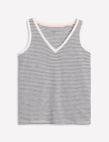 Regular V-Neck Slub Tank-Navy, Ivory Stripe | Boden (US)