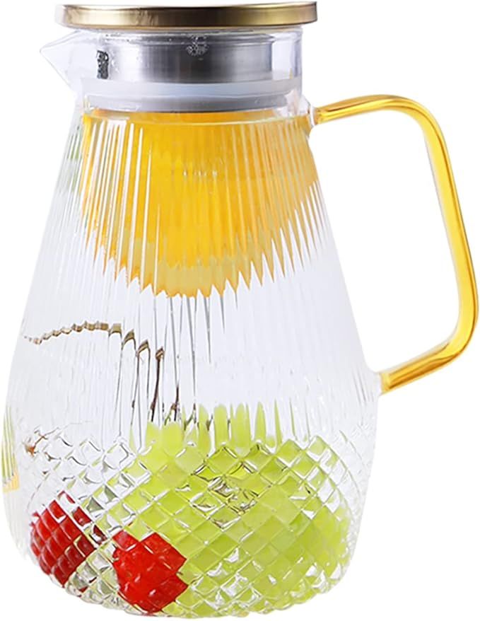 GHJETW 1.6 Liters 56 oz Borosilicate Glass Pitcher with gold Lid and gold handle, Cold and Hot Wa... | Amazon (US)