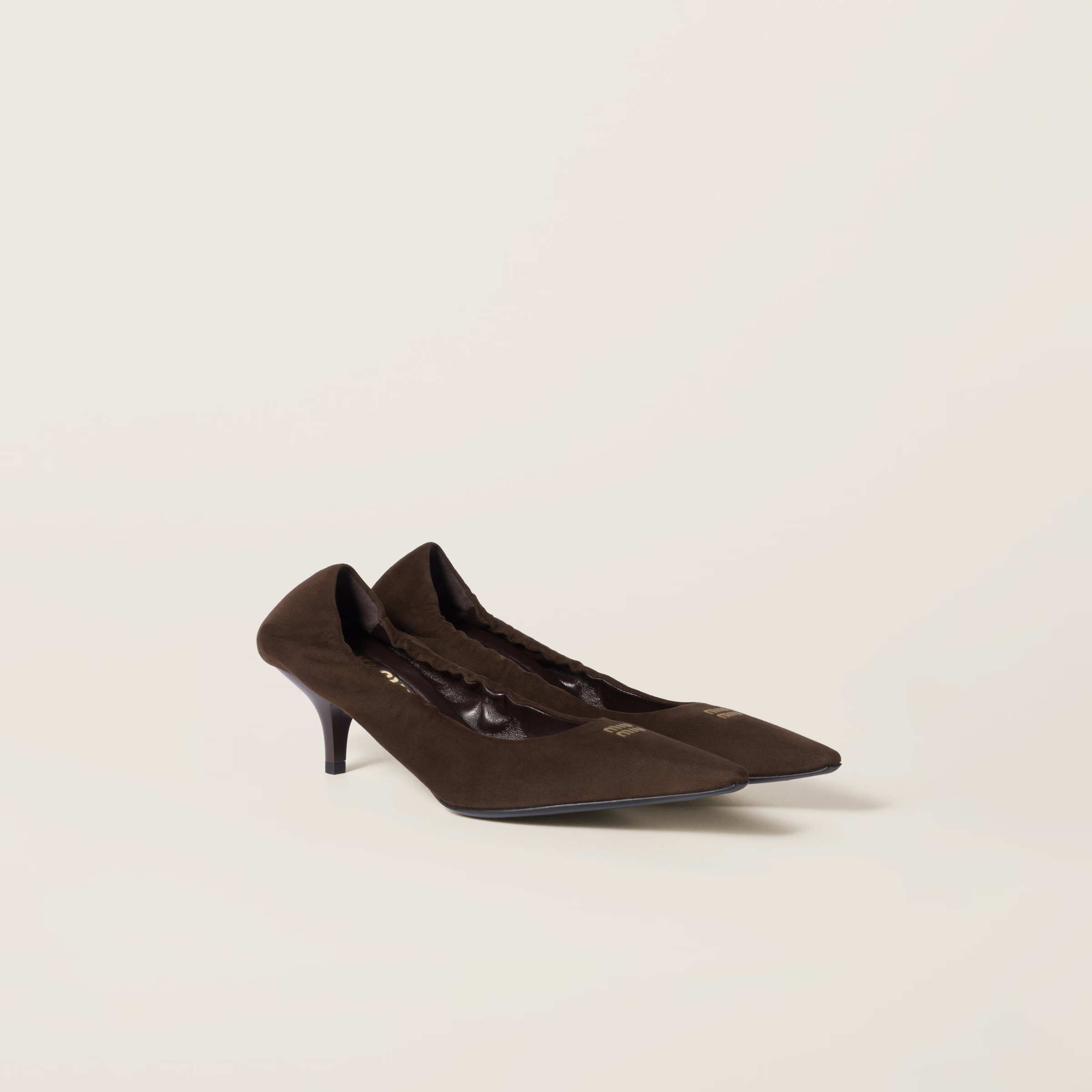 Dark Brown Ruches Suede Pumps | Miu Miu | Miu Miu INT