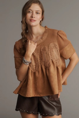 The Iris Short-Sleeve Sueded Blouse by En Elly | Anthropologie (US)