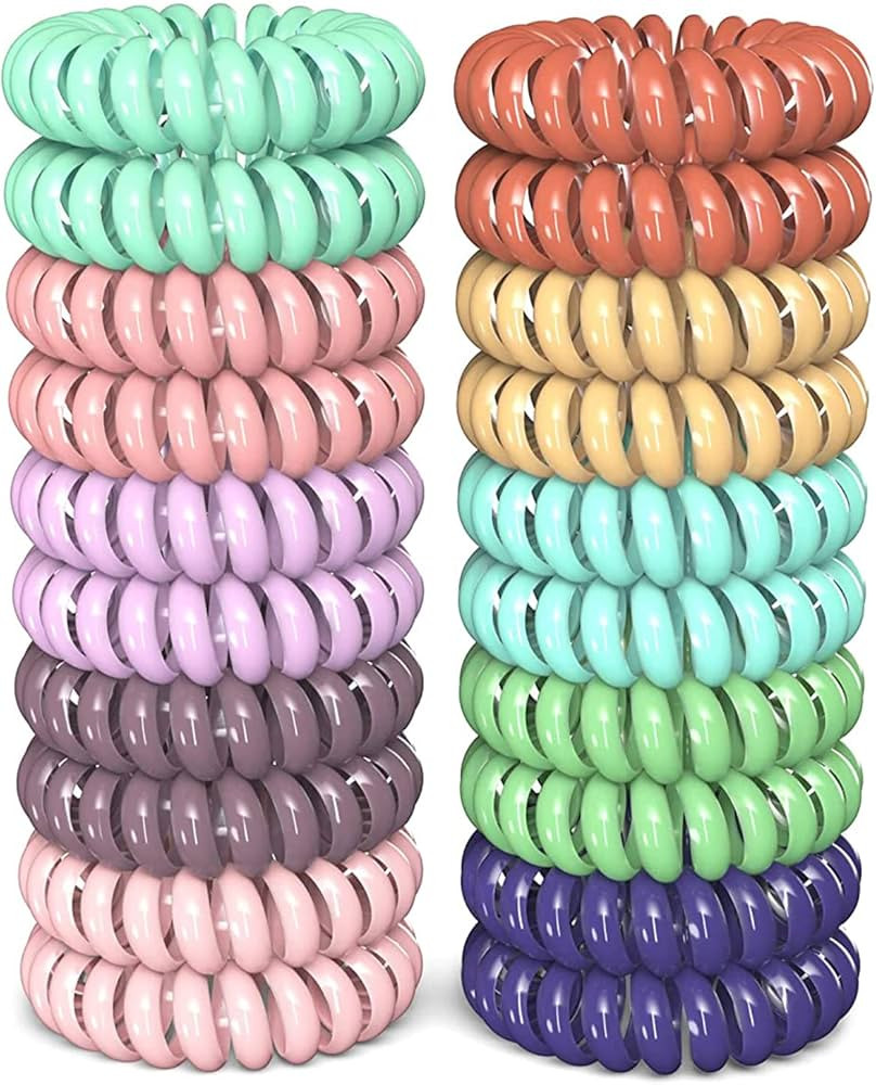 20 Pack Hair Elastics, No Crease Spiral Hair Ties Hair Bands Multi Color Waterproof Phone Cord Ha... | Amazon (US)