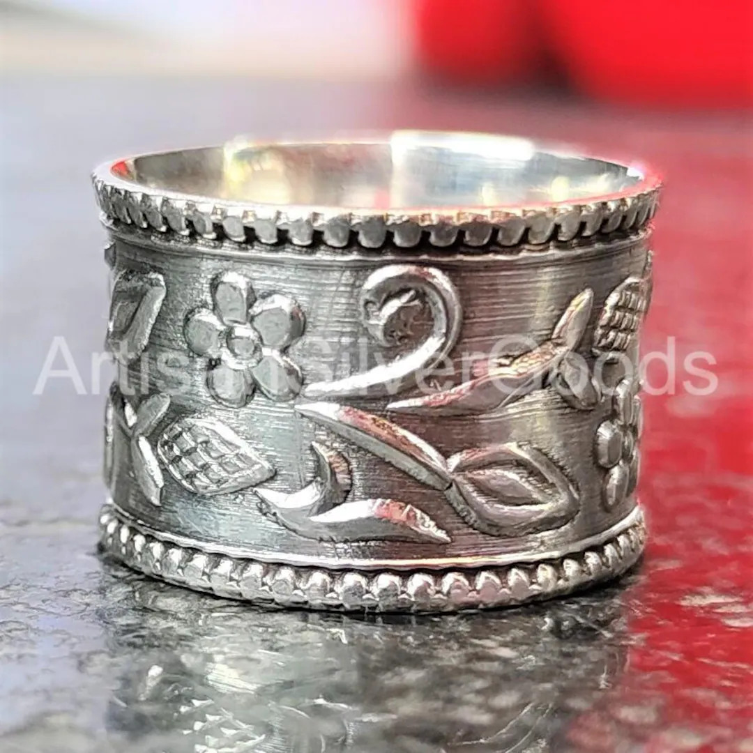 925 Sterling Silver Floral Band Ring For Men & Women, Handmade Chunky Ring,  Fidget Anxiety Ring,... | Etsy (US)