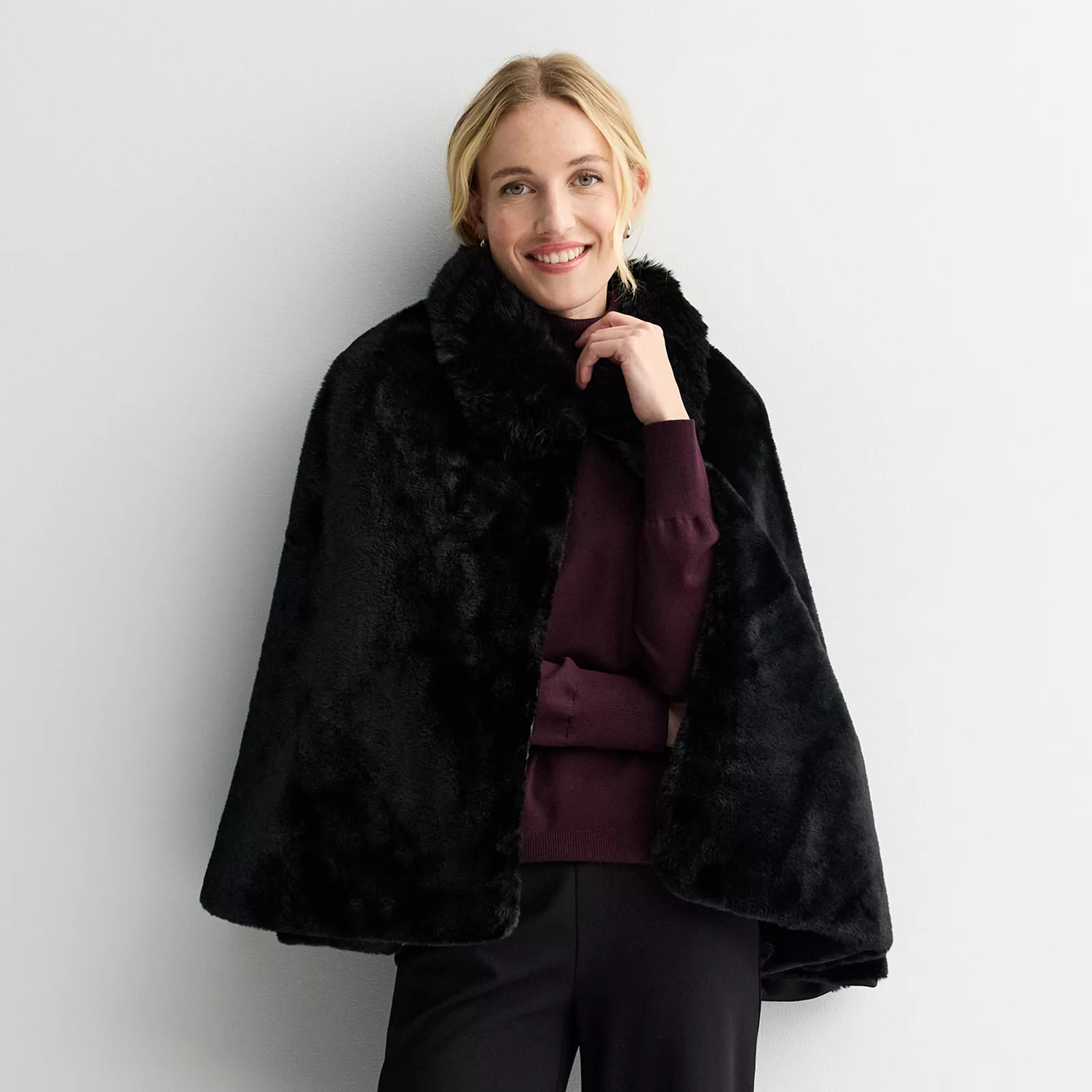 Women's Nine West All-Over Faux Fur Cape, Black | Kohl's