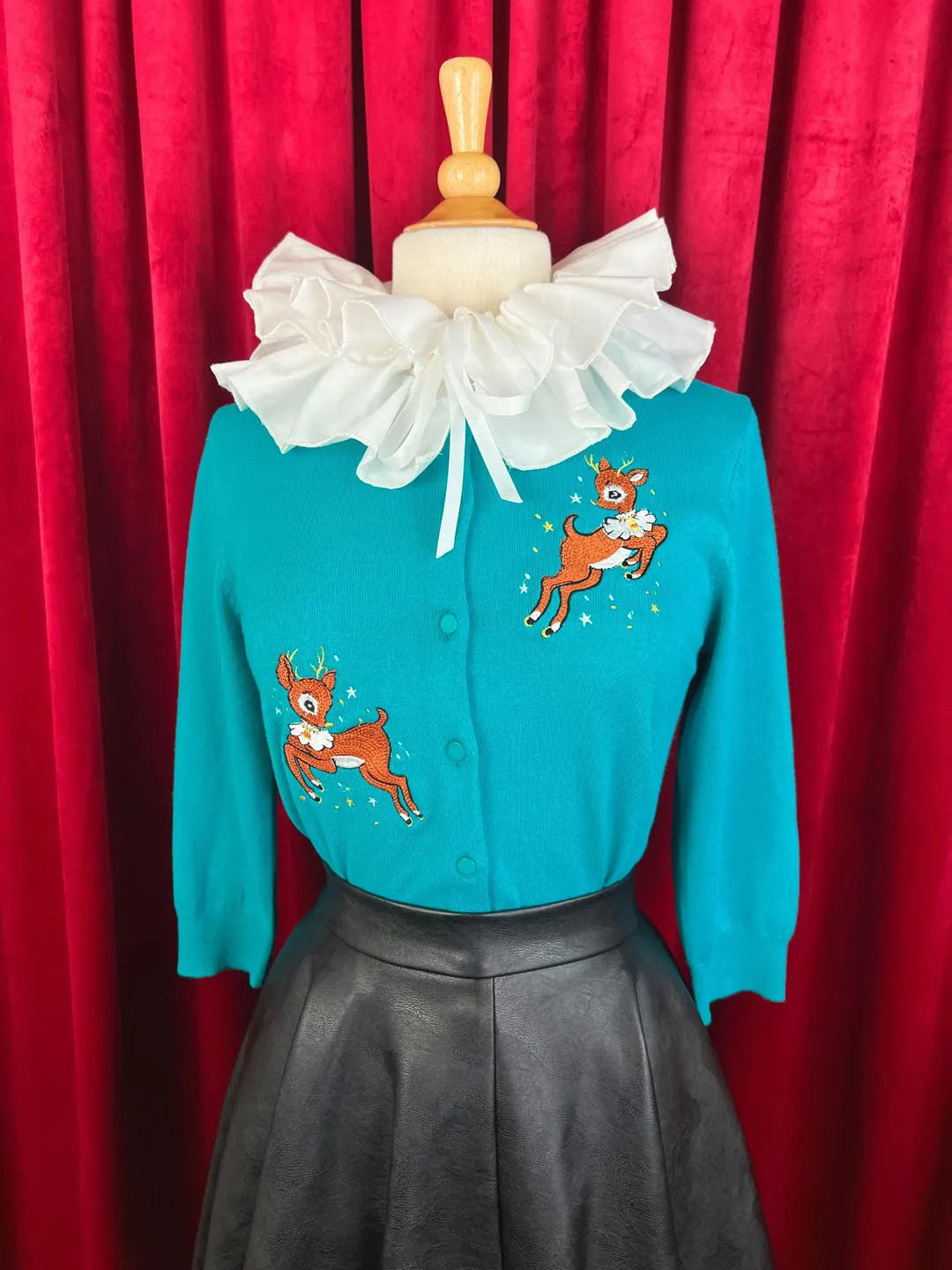 Stella Deer Cropped Cardigan in Teal Size S, M, L, XL Sweater Vintage Holiday Inspired by MISCHIE... | Etsy (US)