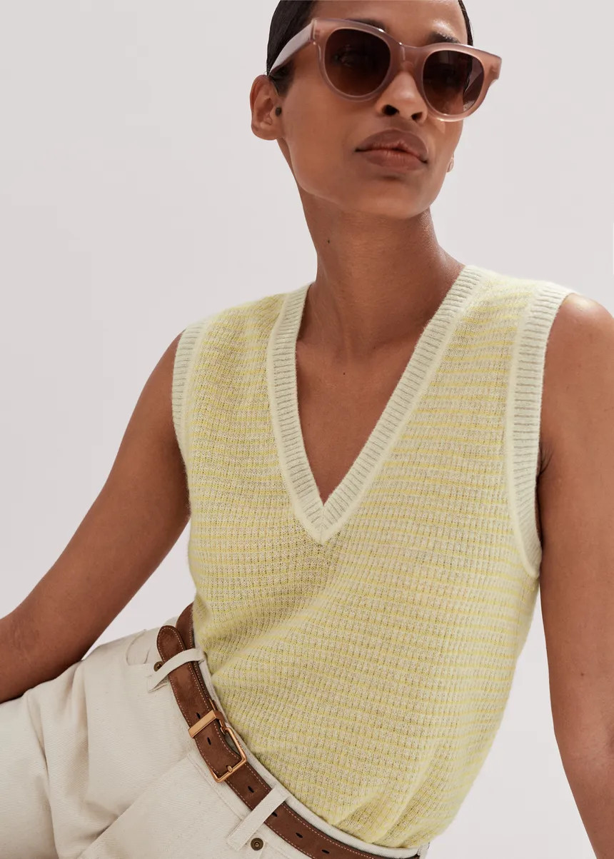 Merino Cashmere Silk Lace Stitch Sweater Vest | ME+EM US