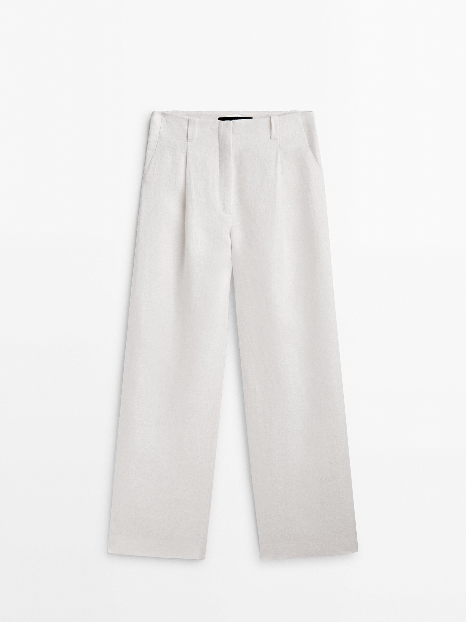 Darted jacquard linen trousers - Studio | Massimo Dutti US
