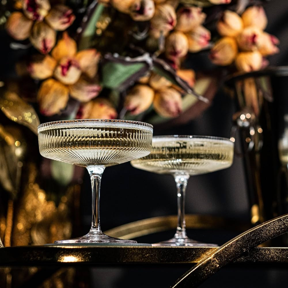 Vintage Art Deco Coupe Glasses | Set of 4 | 7 oz Classic Cocktail Glassware for Champagne, Martin... | Amazon (US)