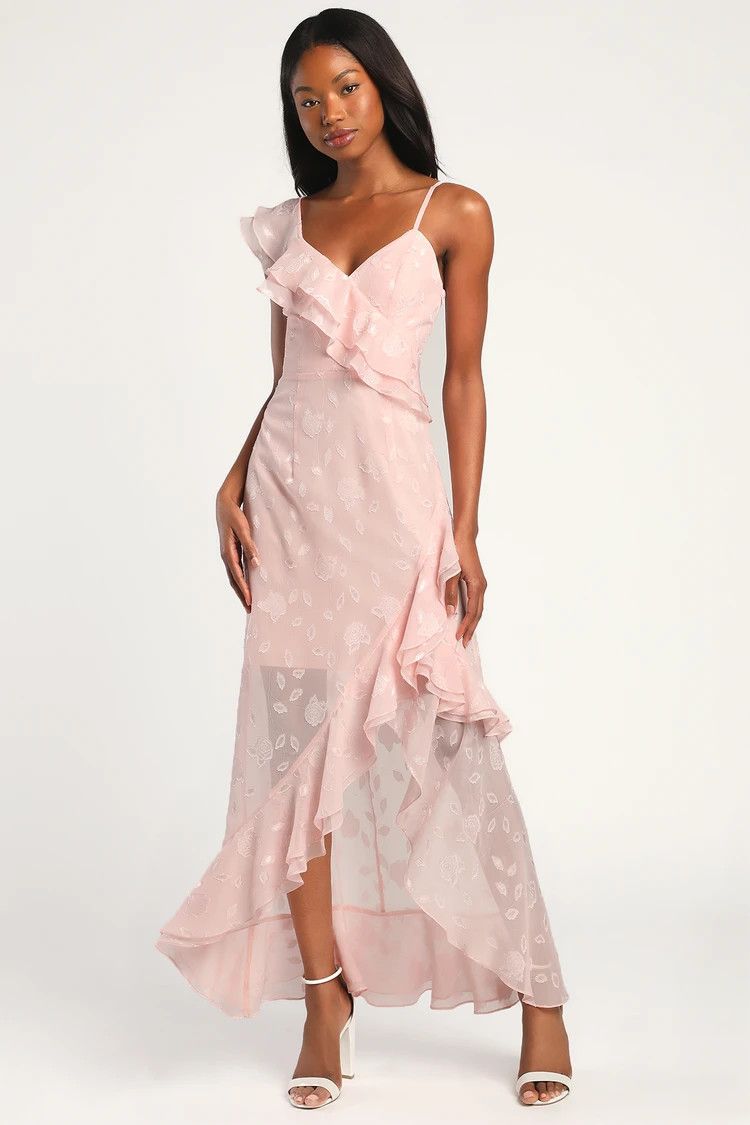 Forever Be Blush Pink Floral Jacquard Ruffled Maxi Dress | Lulus (US)