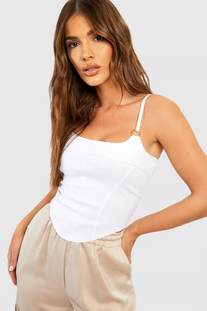 Ring Detail Bengaline Strappy Corset Top | boohoo (US & Canada)