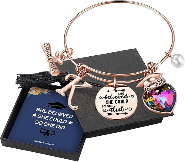 Yoosteel 2022 Graduation Gifts Charm Bracelets, 26 Initial Engraved Inspirational Bracelets Quote... | Amazon (US)