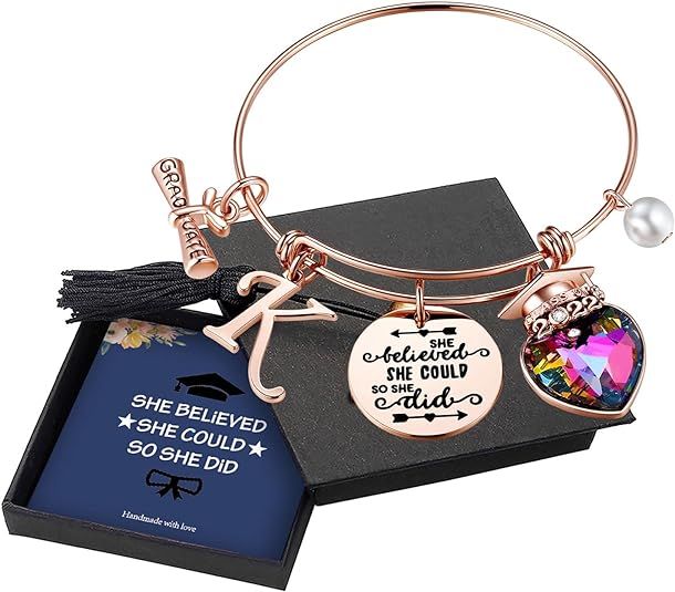 Yoosteel 2022 Graduation Gifts Charm Bracelets, 26 Initial Engraved Inspirational Bracelets Quote... | Amazon (US)