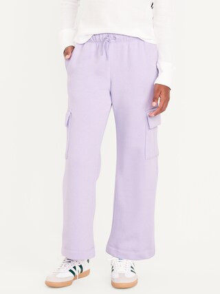 High-Waisted Wide-Leg Fleece Cargo Pants for Girls | Old Navy (US)
