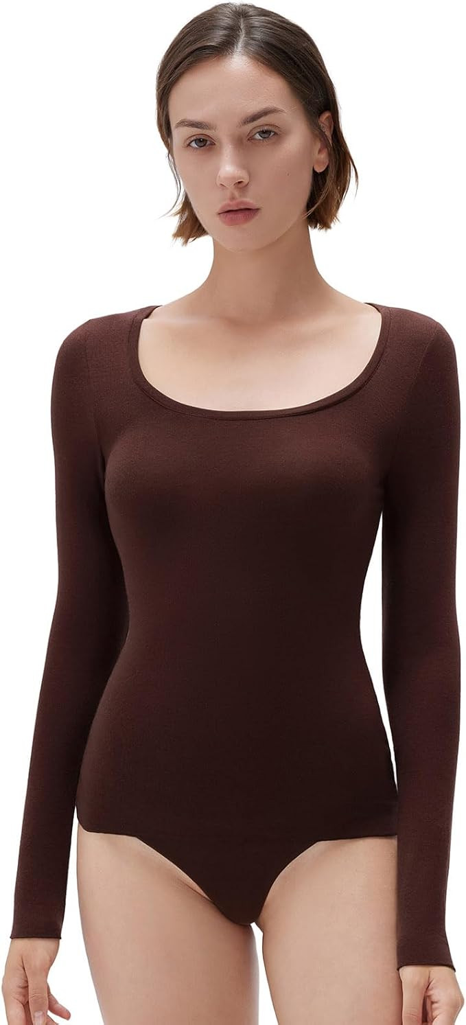 SUUKSESS Cloud Cashmere Women Scoop Neck Fitted Long Sleeve Shirt Basic Knit Tops | Amazon (US)