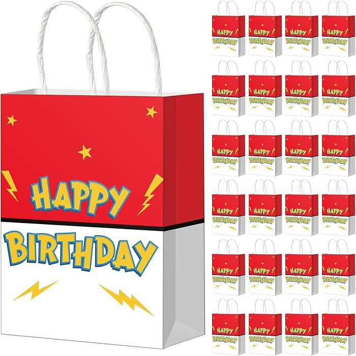 24 Pack Birthday Gift Bags, Red White Birthday Party Favor Bags with Handles, Happy Birthday Good... | Amazon (US)
