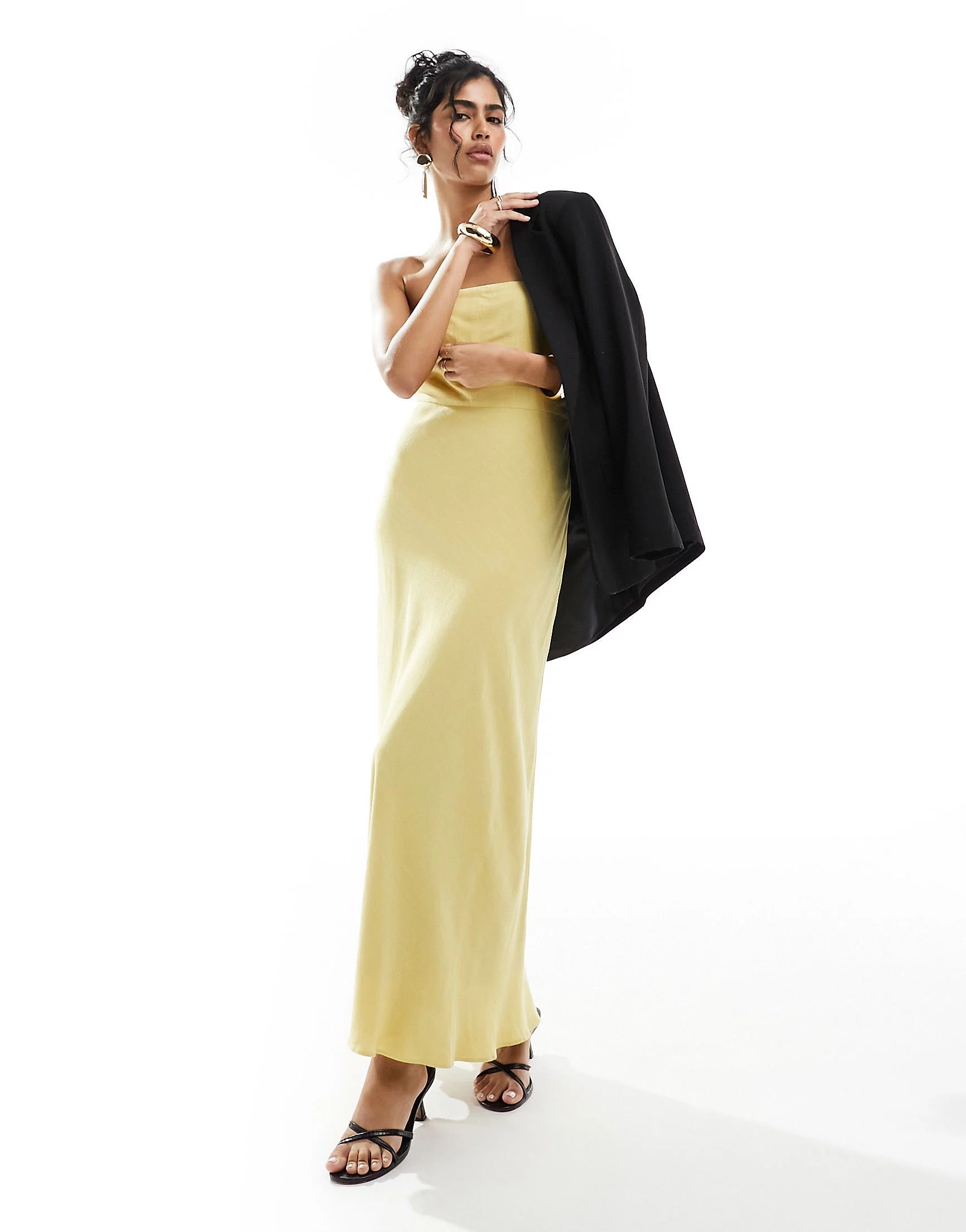 4th & Reckless - Bandeau maxi-jurk van linnen in geel | ASOS | ASOS (Global)