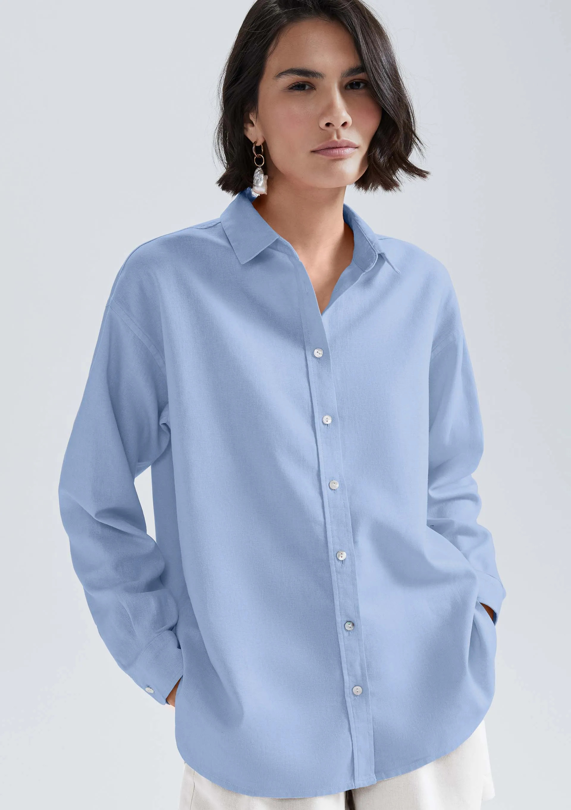 Camisa Feminina Manga Longa Oversized Em Linho - Hering Store | Hering (BR)