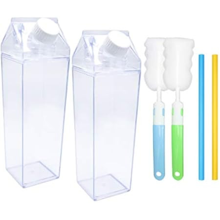 2 Pack 33oz Milk Carton Water Bottle -Clear Square Milk Bottles BPA Free Portable Water Bottle with  | Amazon (US)