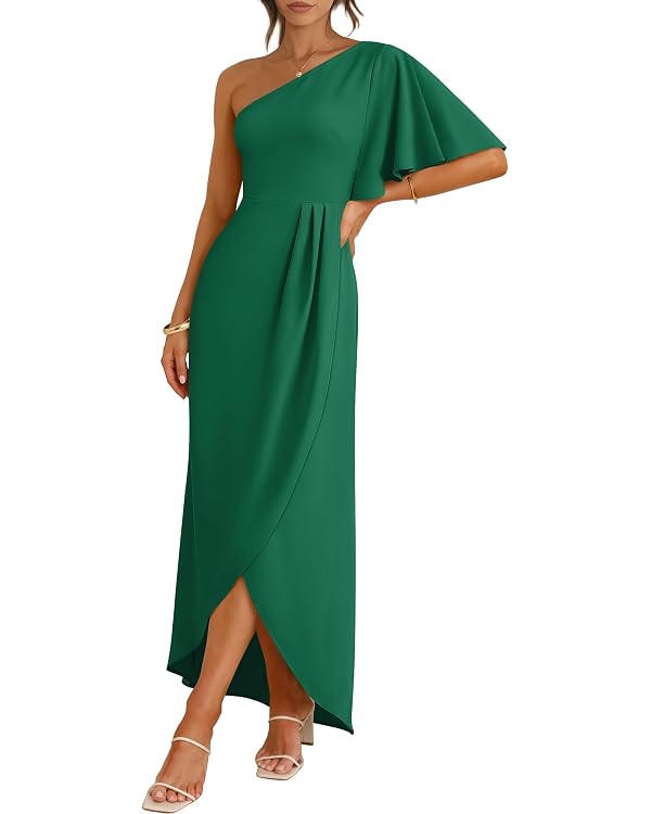 ANRABESS Womens One Shoulder Formal Midi Dresses 2026 Summer Wrap High Slit Beach Wedding Guest P... | Amazon (US)