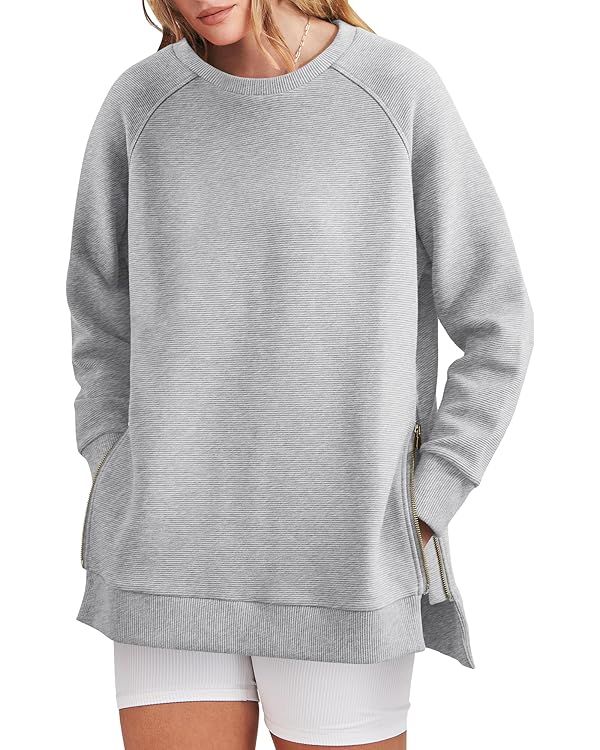ANRABESS Women's Sweatshirts Long Sleeve Tunic Tops Crew Neck Soft Pullover With Side Zipper Shir... | Amazon (US)