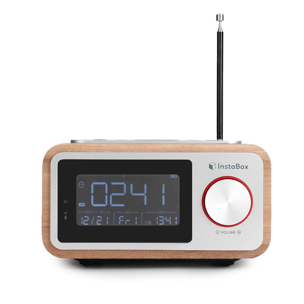 InstaBox i30 Multi-Functional Portable Retro Wooden Clock Radio with Dual Bluetooth Speaker | The Home Depot