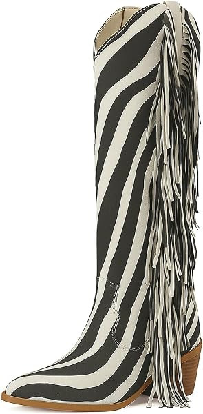 KiutSymo Cowgirl Fringe Boots for Women Knee High Cowboy Boots | Amazon (US)