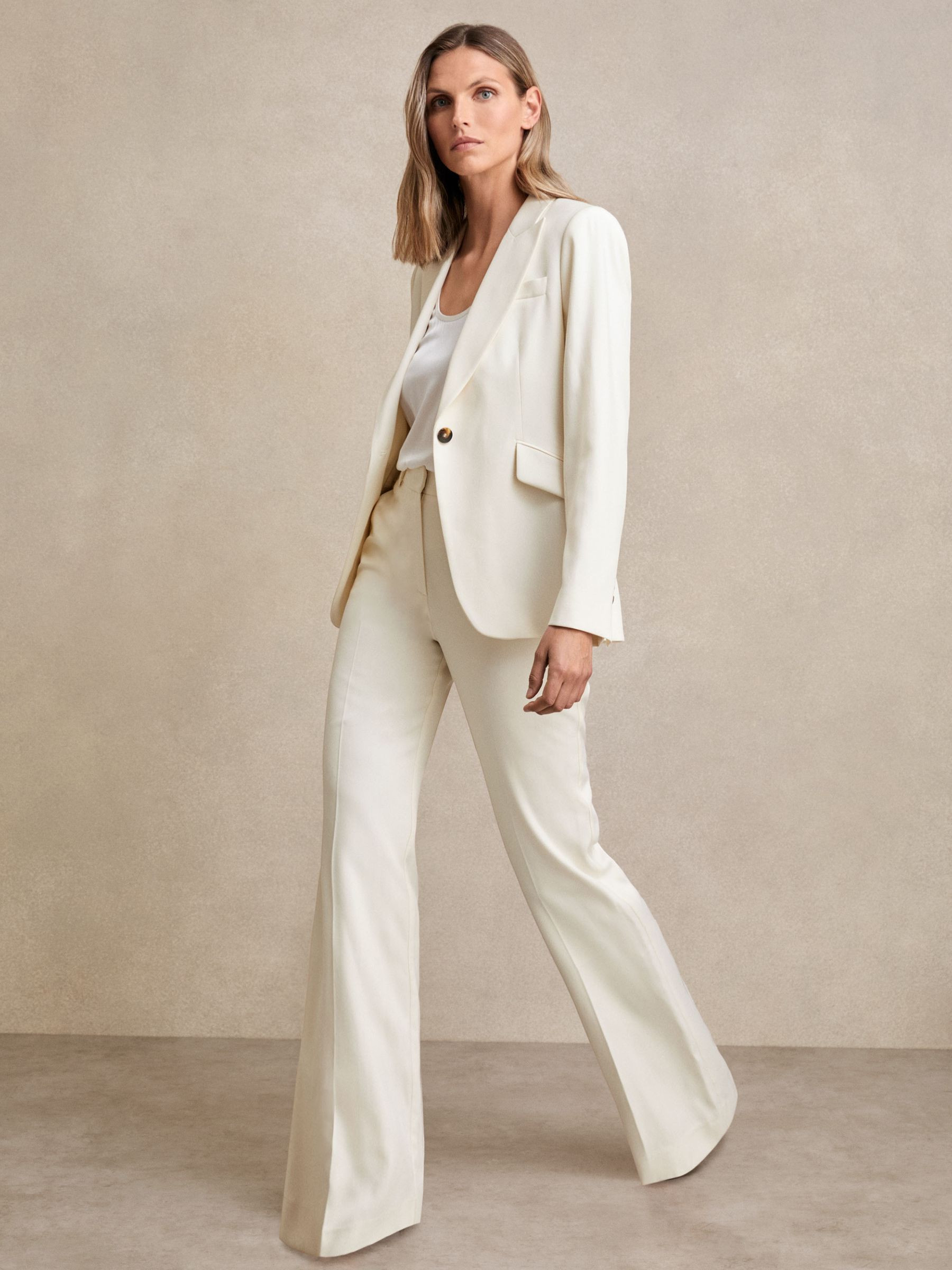 Reiss Petite Wide-Leg Tailored Trousers in Cream | REISS | Reiss US