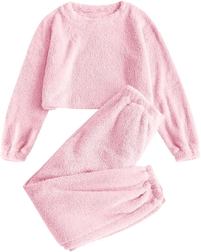 ZAFUL Women's Fuzzy Lounge Casual Pajamas Sets Long Sleeve Fleece Pullover and Pants Set 2 Piece ... | Amazon (US)