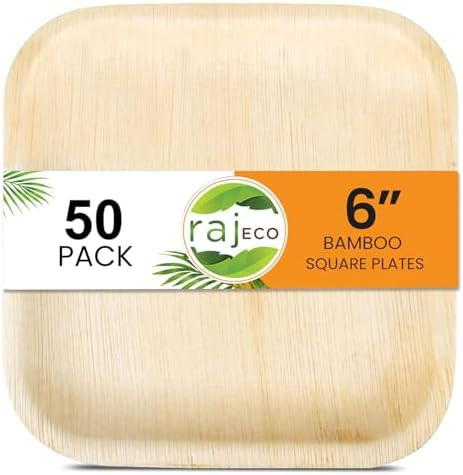 Raj Eco Compostable Palm Leaf Plates Like Bamboo Plates Disposable - 6 Inch Square 50 Party Plate... | Amazon (US)
