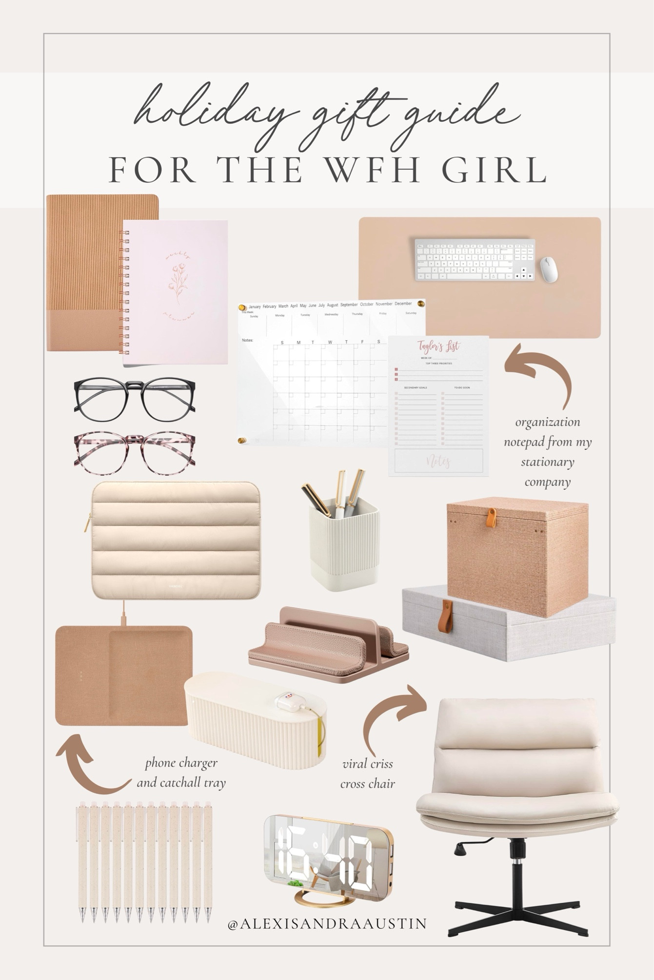 Holiday gift guide for the work from home girly in your life! From organization finds to simplifying the home office, find the perfect gifts for the wfh girl in your life 

Gift guide, holiday finds, seasonal gifts, work from home, office essentials, notepad, desk pad, office storage, organization finds, acrylic calendar, neutral office, trendy glasses, Curio Press, found it on Amazon, stocking stuffers, office supplies, aesthetic office, digit clock, pen holder, aesthetic pens, cross cross chair, Christmas gifting, shop the look!

#LTKHoliday #LTKGiftGuide #LTKSeasonal
