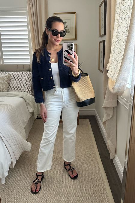 Elevated basics 🤌🏼 #ootd
These white jeans are the most flattering (high-waisted, straight leg and ankle length) and now in heavy rotation for spring. They run TTS. 

Cardigan, Knit, Levis, Raffia, Tote Bag

#LTKSeasonal #LTKfindsunder100 #LTKstyletip