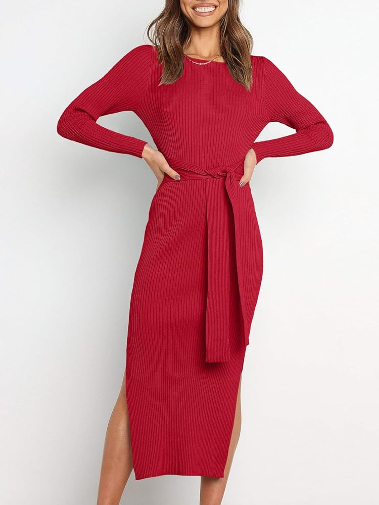 Caracilia Women's Midi Crew Neck Sweater Dress
Polyester, Nylon, Rayon
 | Amazon (US)