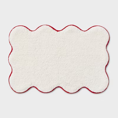 20"x30" Scalloped Christmas Bath Rug Cream/Red - Threshold™ | Target