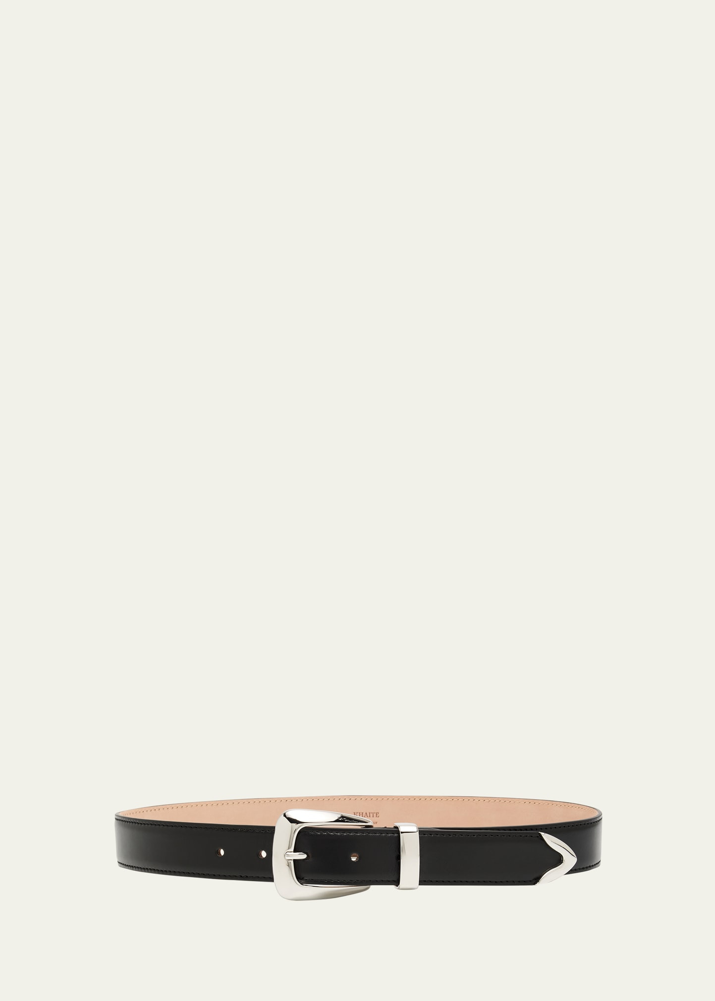 Khaite Benny Silvertone Buckle Leather Belt | Bergdorf Goodman