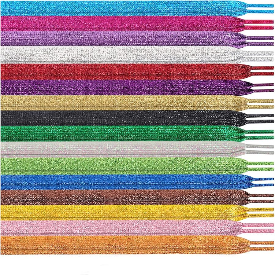 MarJunSep Shimmery glitter 42" Solid Colors Flat Shoelaces Shoe Laces strings for Teams Cheer Dan... | Amazon (US)