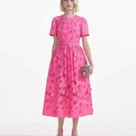 Self-Portrait Pink Cotton lace midi dress | Poshmark