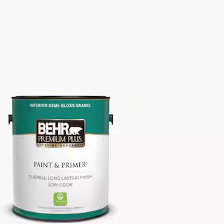 BEHR PREMIUM PLUS 1 gal. Ultra Pure White Semi-Gloss Enamel Low Odor Interior Paint & Primer 3050... | The Home Depot