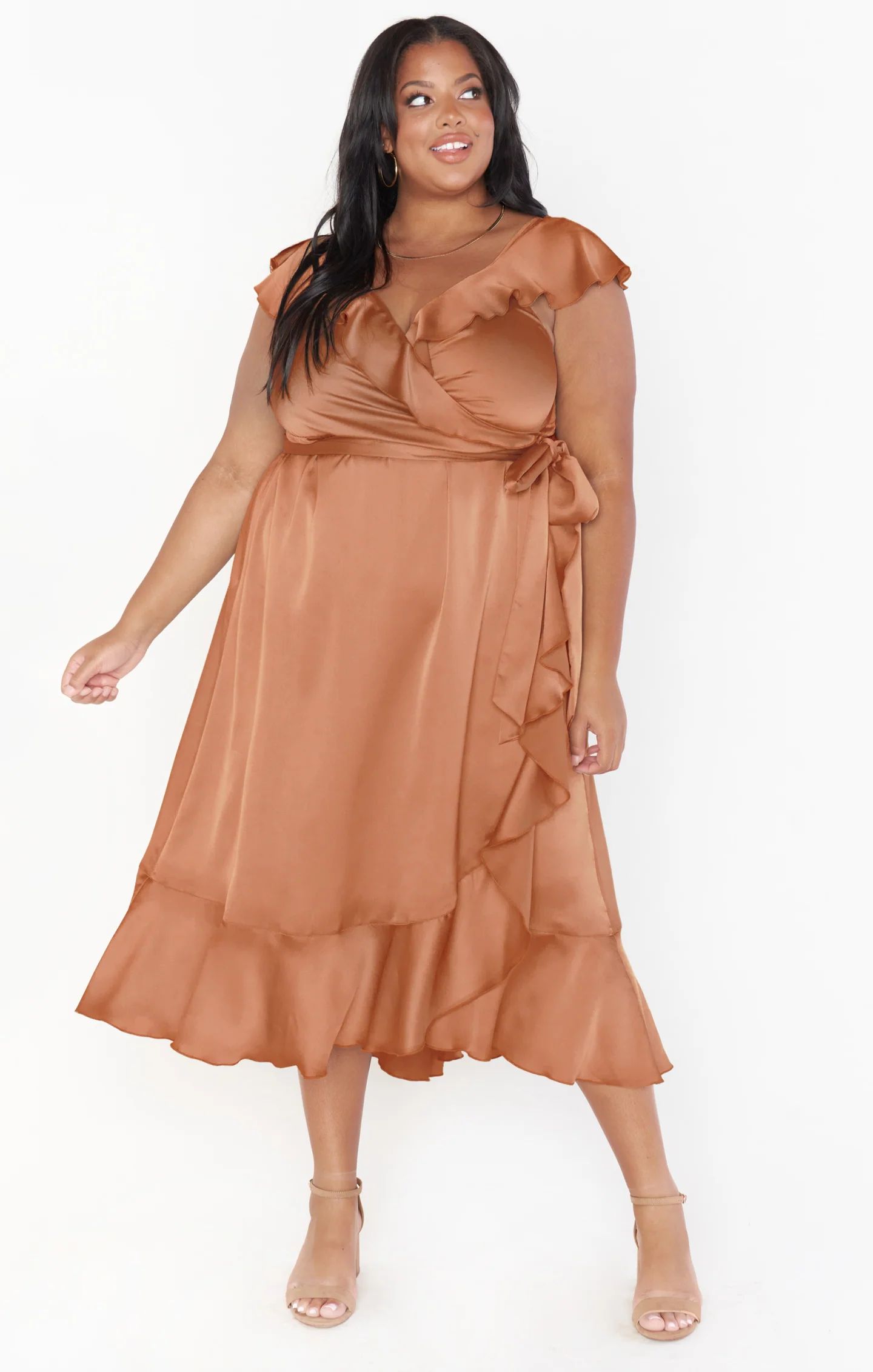Samantha Ruffle Wrap Dress ~ Copper Luxe Satin | Show Me Your Mumu