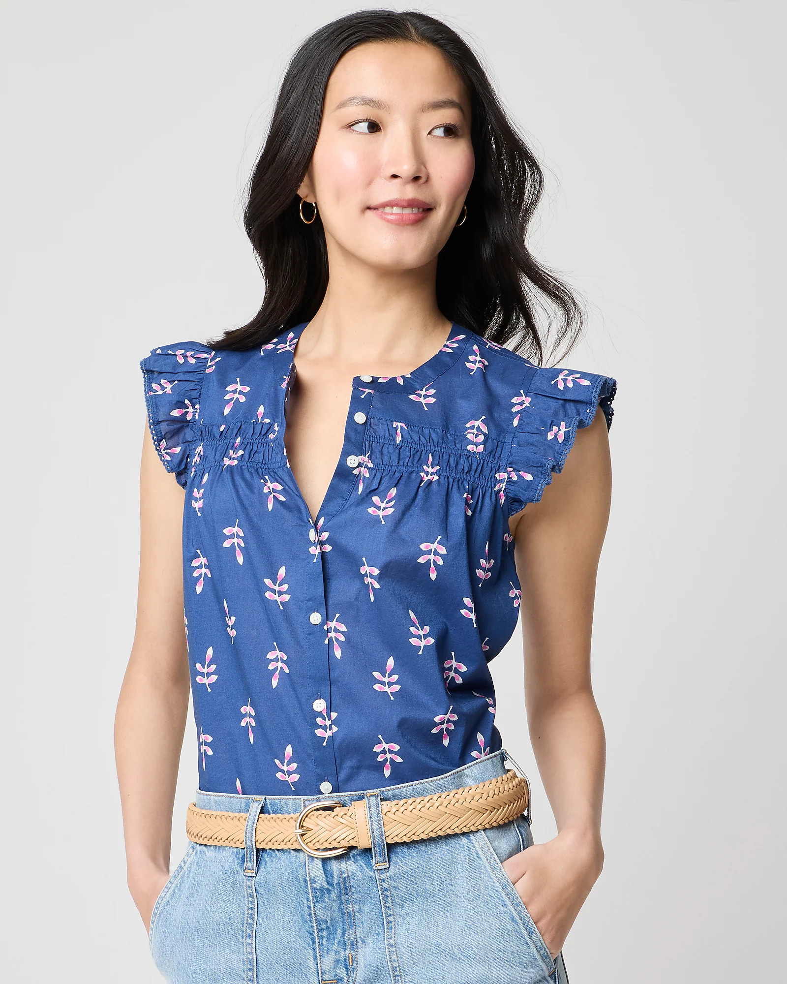 Printed flutter-sleeve top | J.Crew Factory