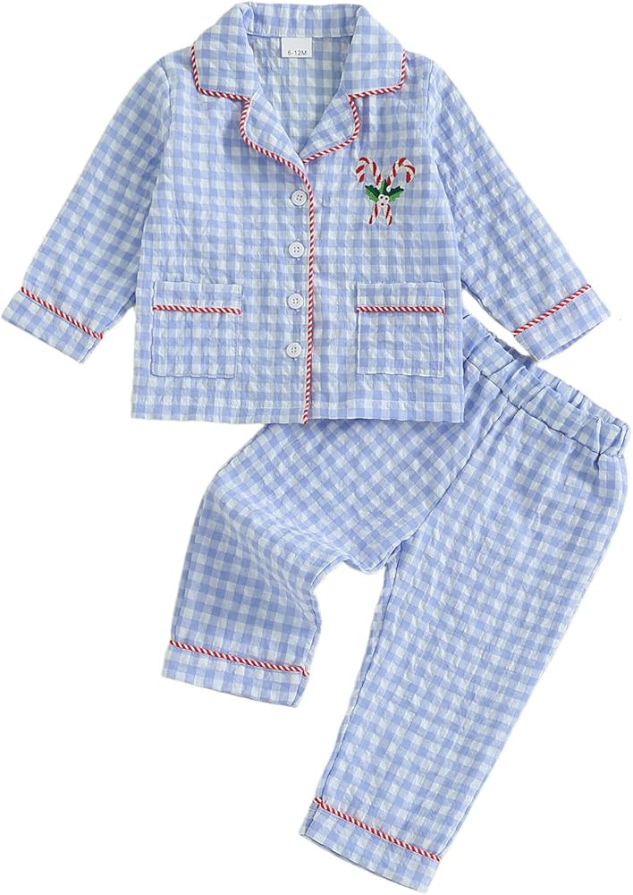 Kuriozud Kids Christmas Pajamas Toddler Baby Boy Girl Button Down Pjs Tops Pants Little Boys Girl... | Amazon (US)