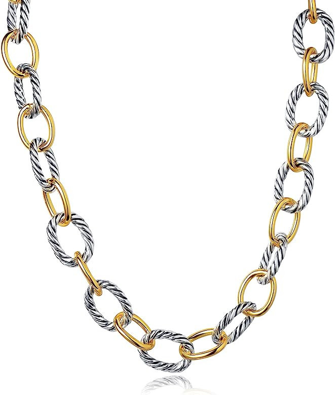 UNY Jewelry Style Trendy Fashion Style Double Twist Wire Link Women Short Necklace ( 2 Tone ) | Amazon (US)