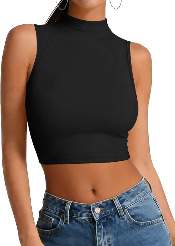 LovelyWholesale Womens Sexy Crop Tops Turtle Neck Summer Tank Top Sleeveless Shirt | Amazon (US)