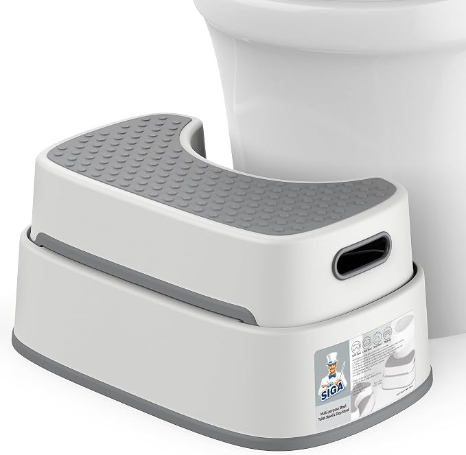 MR.SIGA Toilet Stool Squat Adult Bathroom Foot Stool, Off-White & Dark Gray | Amazon (US)