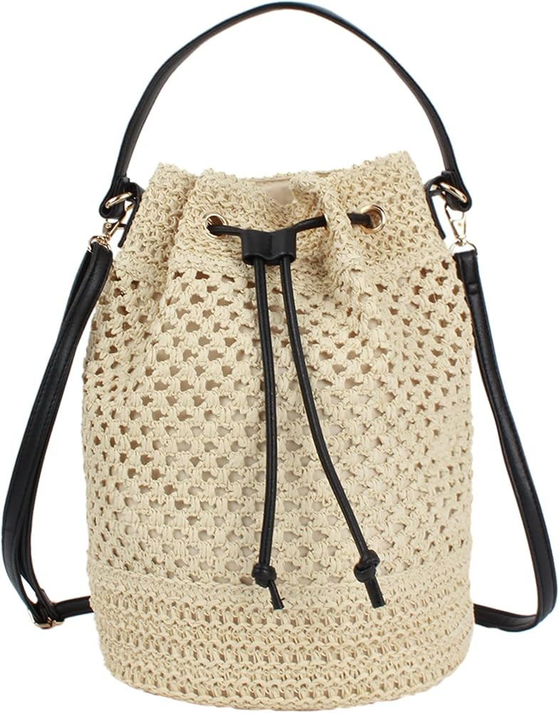 Van Caro Handwoven Cotton Straw Shoulder Bag Crochet Tassel Beach Bohemian Purse for Women | Amazon (US)