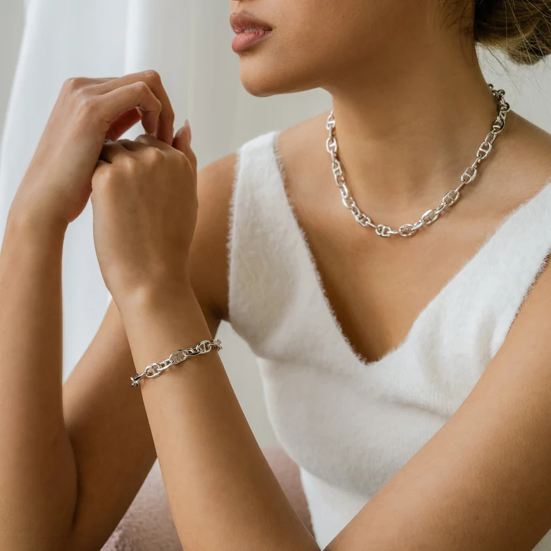 Chunky Anchor Mariner Chain Toggle Necklace Bracelet L Gold Jewelry Set L Silver Jewelry Set L Go... | Etsy (US)