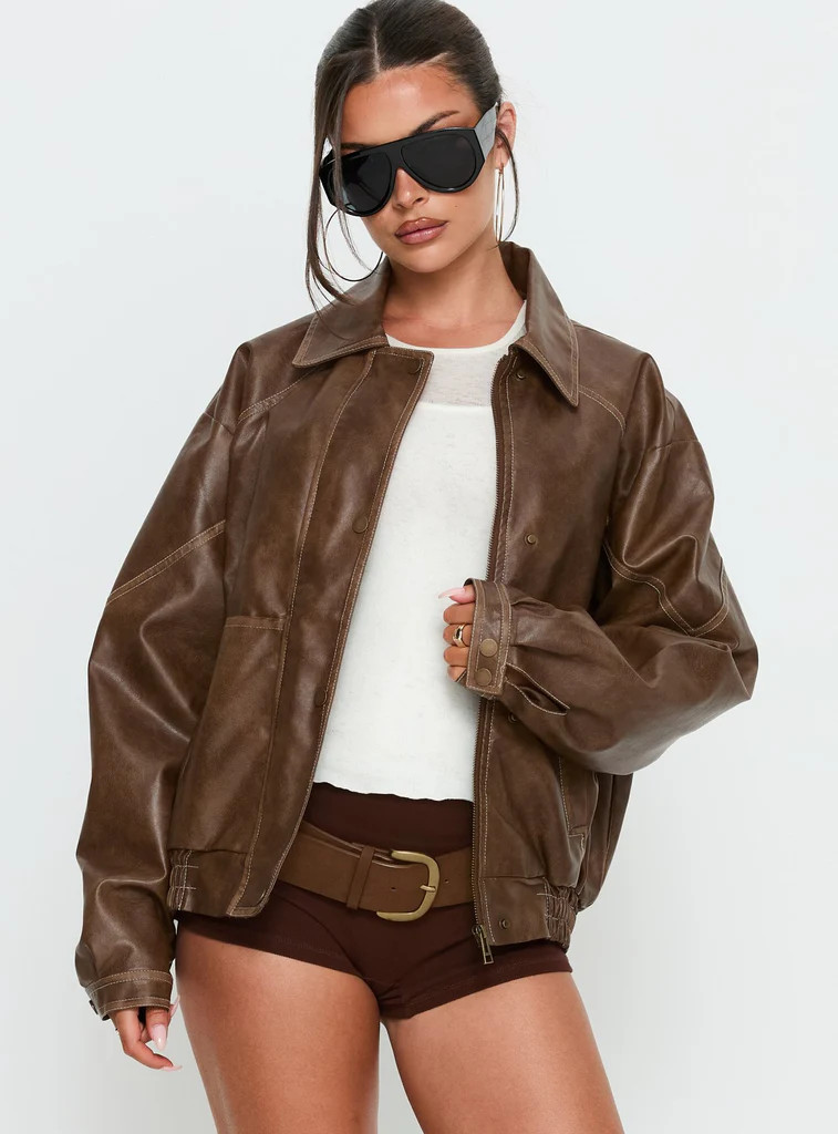Jaxton Faux Leather Jacket Light Brown | Princess Polly US