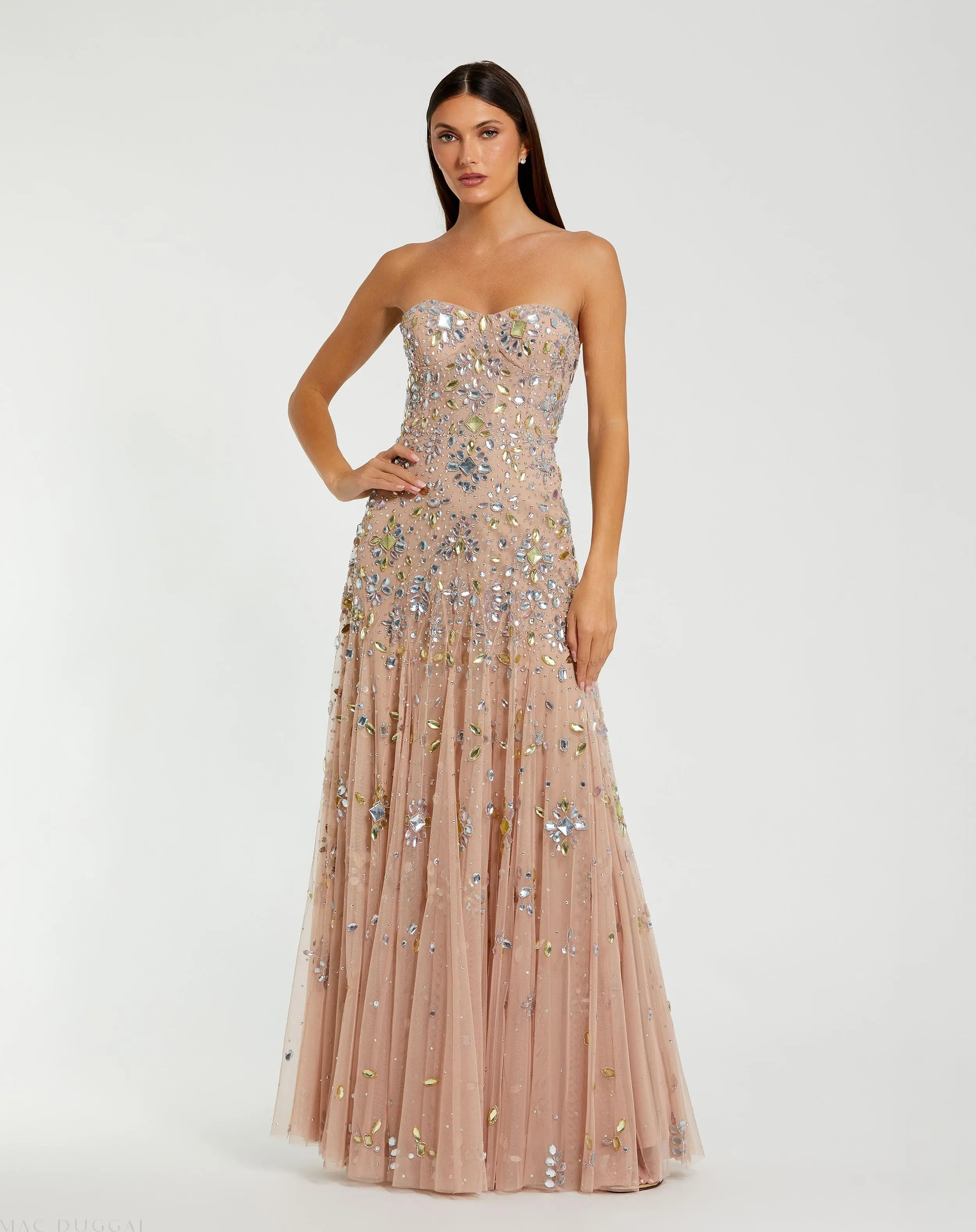 Pink Strapless Sweetheart Embellished Net Gown | Mac Duggal | Mac Duggal