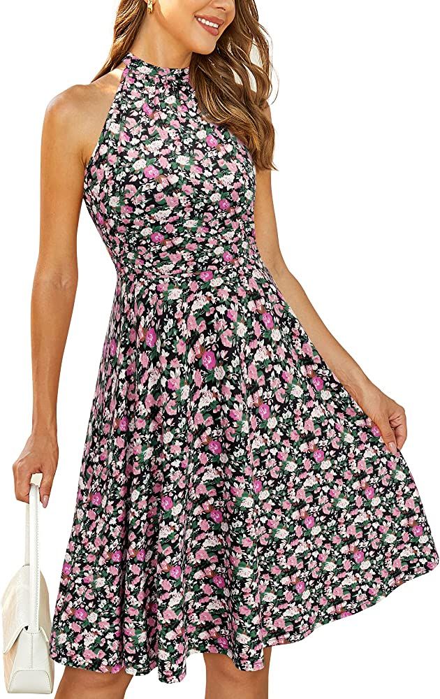 OUGES Women's Halter Neck Floral Summer Casual Sundress | Amazon (US)