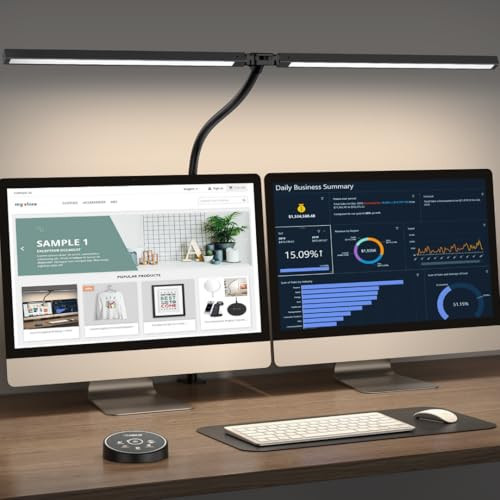 Pzloz Led Desk Lamp for Office Home - Eye Caring Architect lamp with Clamp,Dual Screen Computer Monitor Work Smart Light: 24W 5 Color Flexible Adjustable Lighting Table Lamp for Study Drafting | Amazon (US)