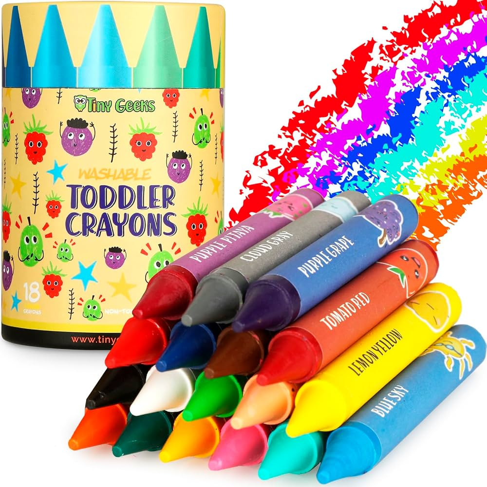 Jumbo Crayons (18 Colors) – Non-Toxic, Washable Crayons for Toddlers and Kids (Ages 1-8) – Ea... | Amazon (US)