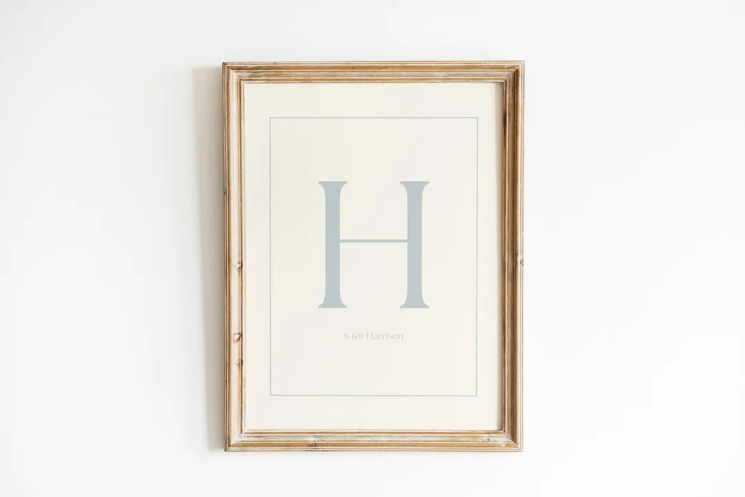 Custom Vintage Style Initial Print, Boy Name Print, Baby Girl Nursery, Vintage Nursery Print, Blu... | Etsy (US)